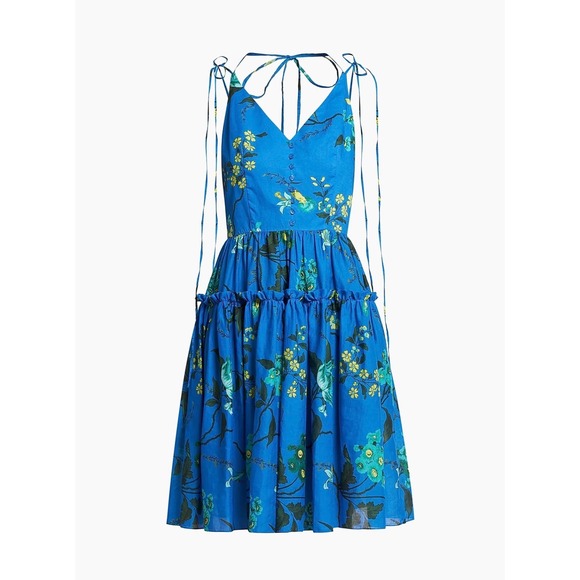 ERDEM Dresses & Skirts - Erdem Cotton-Linen Floral Strappy Mini Dress – Blue – Size US 6 – NWT